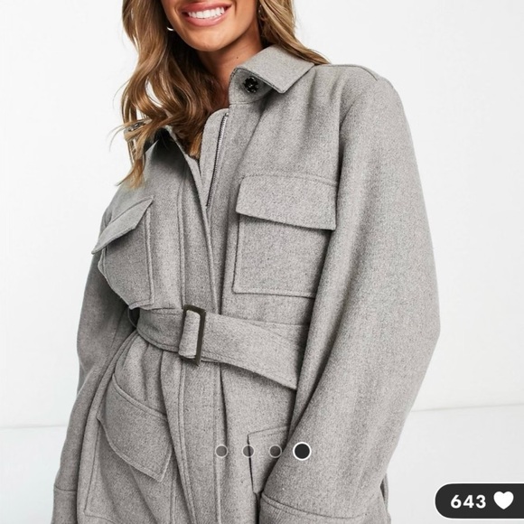 Topshop Gray longline belted utility coat size US 4 - Picture 5 of 9